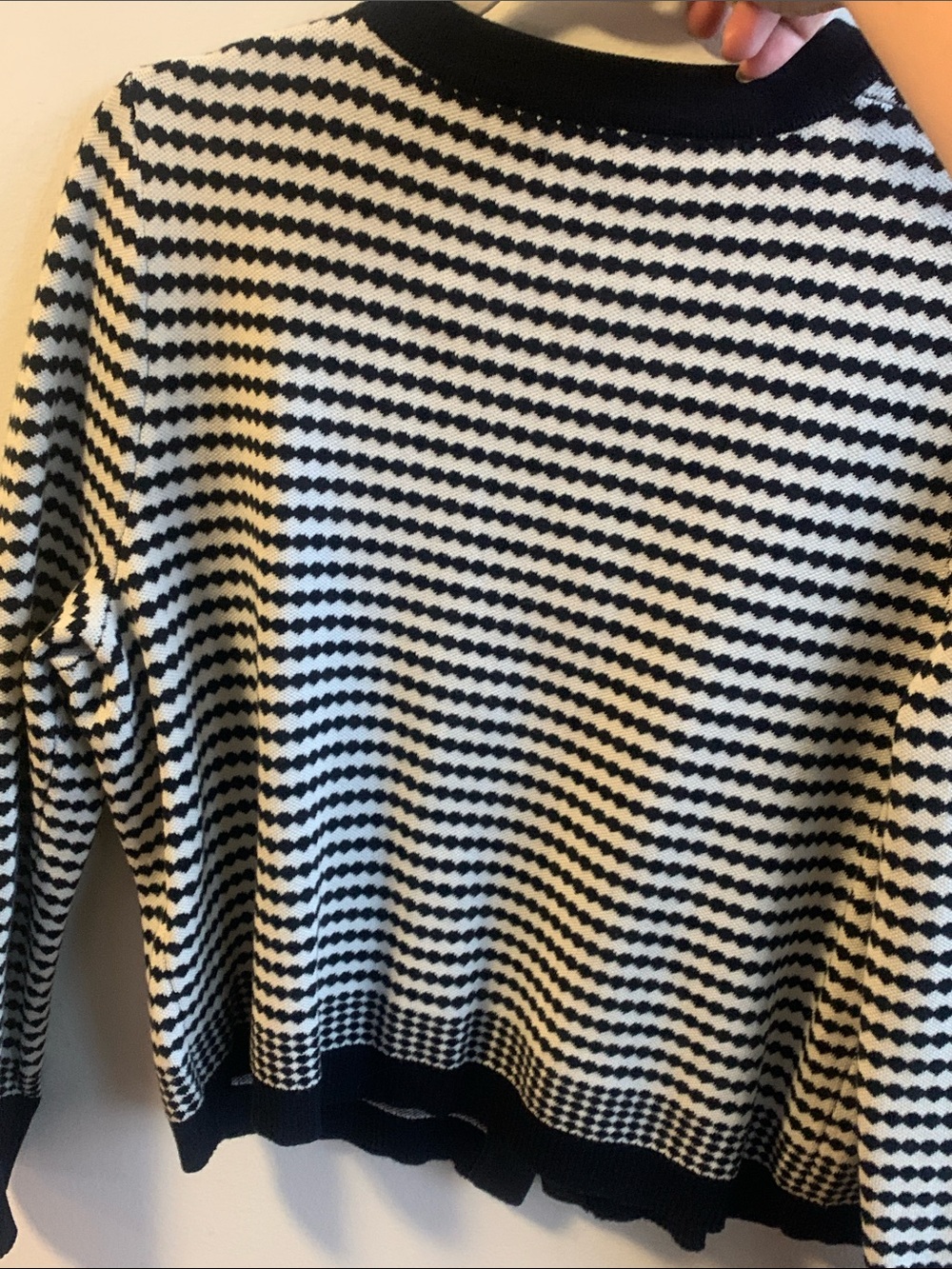 Adrianna Papell Navy and White V‑Neck Button Front Cardigan - Picture 5 of 5
